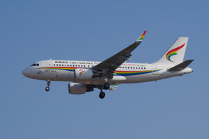 date：2022-01-06;
location：Beijing Capital Intl Airport - ZBAA;
airline：Tibet Airlines - TBA;
registration：B-323J;
aircraft：A319-100;
remark：Home of Qomolangma Shigatse Livery(珠峰之乡日喀则号)